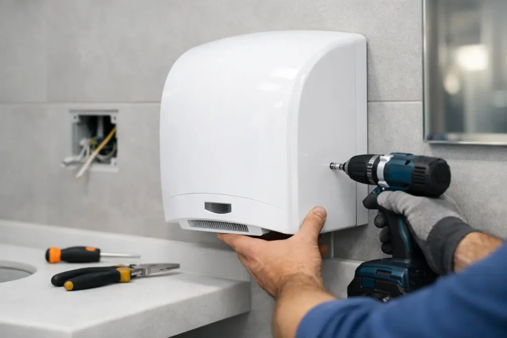 Como instalar secador de mãos com segurança